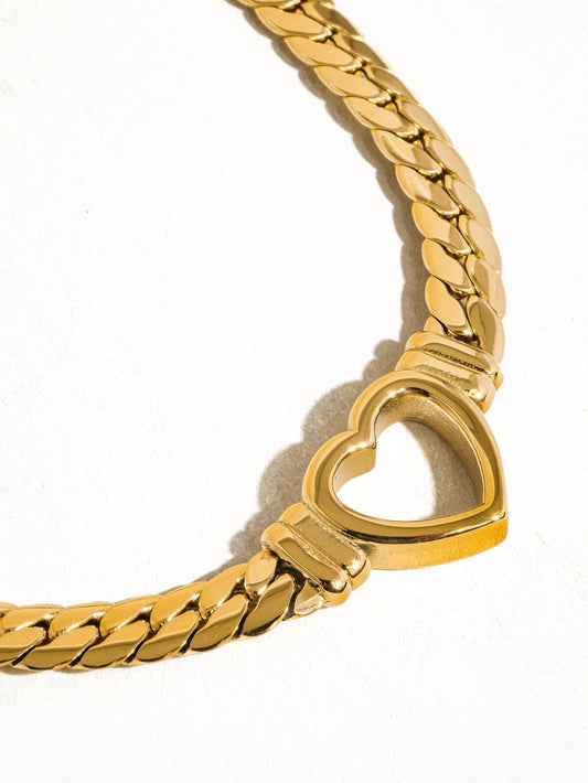 Tessa 14K Non-Tarnish Heart Snake Chain Necklace, Bracelet