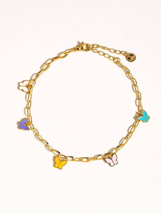 Villa 18K Gold Non-Tarnish Multi-Color Butterfly Anklets